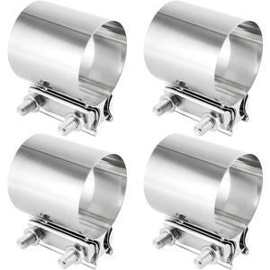 4 Pack 2.5 Inches Butt Joint Exhaust Clamp Sleeve, Stainless Steel Butt Joint Exhaust Seal Band Clamp Exhaust Coupler for 2.5-Inch OD Exhaust Pipes, Mufflers Connection
