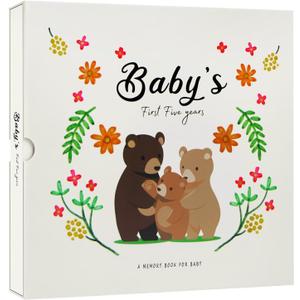 Baby Memory Book for Boy or Girl, Baby Book Keepsake, Baby Scrapbook for Baby's First Five Years, Baby Photo Albums from Birth to Age 5, Baby Book to Record Baby's Milestones and Photo (Bear)