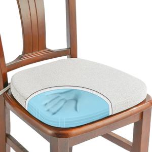 SINOSSO 1 Pack Memory Foam Chair Cushions for Dining Chair, Friendly Woven Fabric 16" U-Shape Comfortable Kitchen Chair Pad, Removable Slip Resistant Seat Cushion (1 Piece, Beige-Gray)