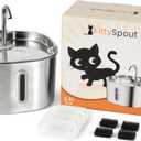 KittySpout Stainless Steel Cat Water Fountain Automatic Drinking Fountain, Quiet Circulating Water Bowl, Dishwasher Safe, Indoor Pet Fountain for Hydrated Healthy Cats (Stainless Steel, 2.2L Corded)
