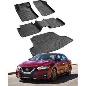 2023-2016 for Nissan Maxima Floor Mats Cargo Liner (S/SL/SR/SV/Platinum),All Weather TPE Slip-Proof Automotive Carpet Front & 2nd & Trunk Mat,Car Accessories 2017 2018 2019 2020 2021 2022