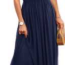 Amoretu Dresses for Women Short Sleeve Off Shoulder Maxi Flowy Casual Loose Plain Dress with Pockets (Large, Navy Blue)