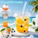 75 PCS Drink Buckets With Lids And Straws, 34 oz Clear Plastic Bucket Cups With Handles, Lemonade Buckets for Drinks, Iced Coffee, Smoothies, Fruit Tea, Pool Party, Birthday Party Supplies, Large