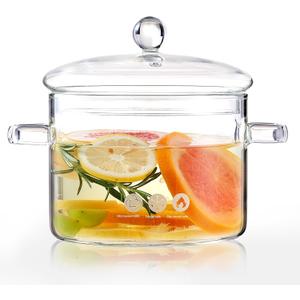 1900ML/67oz Glass Clear Saucepan with Lid,Best Handmade Easy Clean Heat Resistant Glass Cooking Pot for Noodles, Soup, Cereals, Fruits