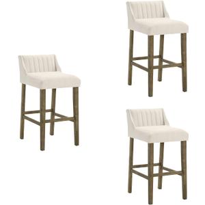 Armen Living Fauna Modern Transitional Wood Bar Height Kitchen Bar Stool in Putty Brown Finish with White Boucle Fabric Upholstered Seat - Set of 2, 30" Bar Height