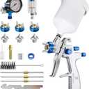 LVLP Air Spray Gun Premium Kit with 1.3/1.5/1.7mm Nozzle & Air Regulator,Automotive Paint Sprayer, for Cars & House DIY Painting Gun (Silver)