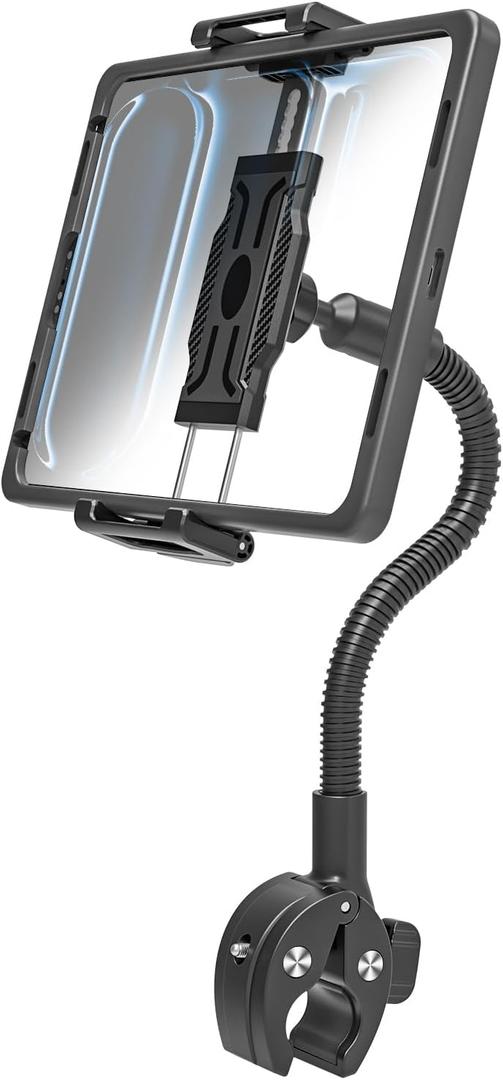 Metal Gooseneck Spin Bike Tablet Holder, Fit for 6.1-15.6" Devices, Adjustable Handlebar Mount for Indoor Cycle, Stationary Bicycle, Elliptical, Peloton, Compatible with iPad Pro/Air/Mini