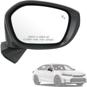 Door Mirror Right Passenger Side Replacement For Honda Civic Sedan Hatchback 2022 2023 2024 2025, Replace HO1321351 Black 7Pins