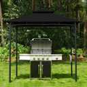 FAB BASED 5x8 Grill Gazebo, All-Weather Steel Construction, Double Tiered & Resistance Canopy Roof, Metal Serving Shelves, 2 LED and Bottle Opener for Patio, Backyard, BBQ (Black)