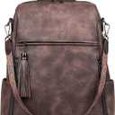 FADEON Leather Laptop Backpack for Women Designer 15.6 inch PU Laptop Bag, Ladies Travel Computer Work Backpack Coffee Brown