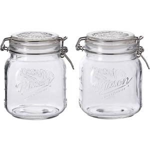 Mason Craft & More Clear Glass Clamp Jars, 1 Liter 2PK