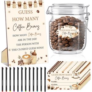 GlikCeil 76 Pcs Guess How Many Coffee Beans Party Supplies 60 Games Card 12 Pens 2 Cute Stickers 1 Storage Jar 1 Wood Gender Reveal Sign for Gender Reveal Party Decoration