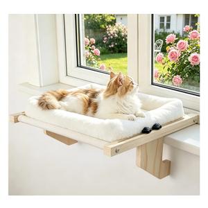 Cat Sill Window Perch - 100% Natural Pine Frame, Soft Rabbit Fur Cushion, Tool-Free Adjustment, Supports 40 lbs (Medium-White)