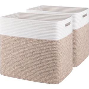 OIAHOMY Storage baskets for Shelf, Large Collapsible Storage Bins, Blanket Basket Living Room, 16.5 x 13 x 15 Inches-Pack of 2-Brown