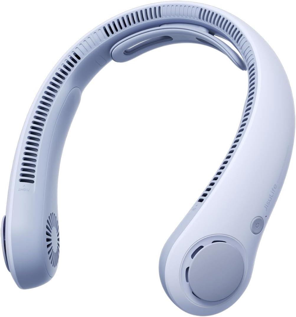 JISULIFE Portable Neck Fan Upgraded, Neckbrace Personal Hands Free, 5 Speed Gears Adjustment, 5000 mAh Wearable Bladeless Quiet Rechargeable for Outdoor Indoor, Gifts for Women Men- Sunny Blue