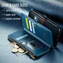 Defencase Compatible with iPhone 14 Pro Case Wallet with RFID Blocking Card Holder for Women Men, PU Leather Magnetic Snap Flip Zipper Strap Wallet Phone Case Fit for iPhone 14 Pro 6.1", Dark Blue