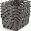 WYT Weave Storage Organizer Baskets, Grey 6-Pack Plastic Woven Baskets, 10.1" x 7.55" x 4.1"
