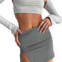 Fangetey Womens Mini Skirt Sexy Summer 2023 High Waisted Bodycon Slit Hem Short Skirt Grey