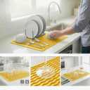 MicoYang Silicone Dish Drying Mat for Multiple Usage,Easy clean,Eco-friendly,Heat-resistant Silicone Mat for Kitchen Counter or Sink,Refrigerator or drawer liner Yellow L 16 inches x 12 inches