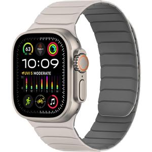 Tasikar Magnetic Bands Compatible with Apple Watch 49mm 46mm 45mm 44mm 42mm Soft Silicone Replacement Loop Wristband Compatible with iWatch Ultra SE Series10 9 8 7 6 5 4 3, Starlight-Grey