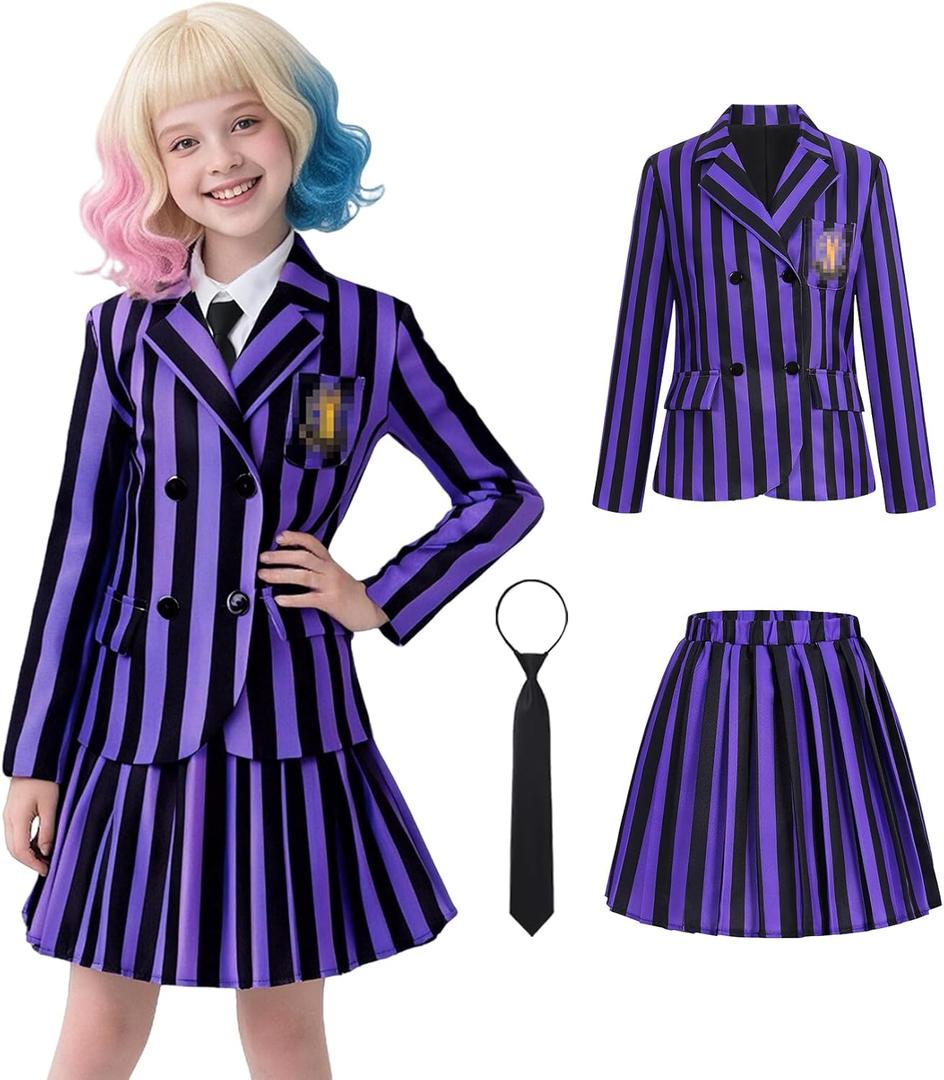 Kids Halloween Costume for Girls Academy Uniform School Suits Halloween Cosplay Party (130 (7-8 Years), Purple)