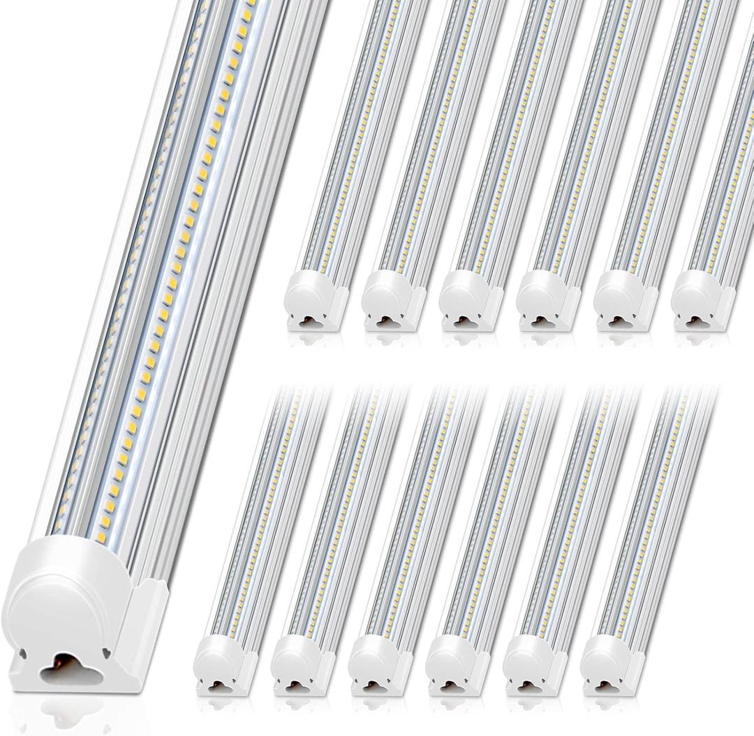 Barrina 8FT LED Shop Light, 100W 15000LM 5000K, Clear Cover Linkable Led Tube Lights, V Shape Integrated T8 LED Lighting, LED Ceiling Lights for Garage, Warehouse, Workshop, ETL Listed, 12 Pack