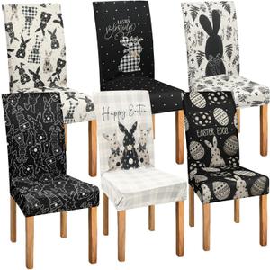 Mindsoft 6 Pcs Easter Chair Covers Print Hunt Eggs Bunny Removable Seat Covers Protector Rabbit Washable Stretch Spring Slipcovers for Easter Spring Hotel Restaurant Party Banquet
