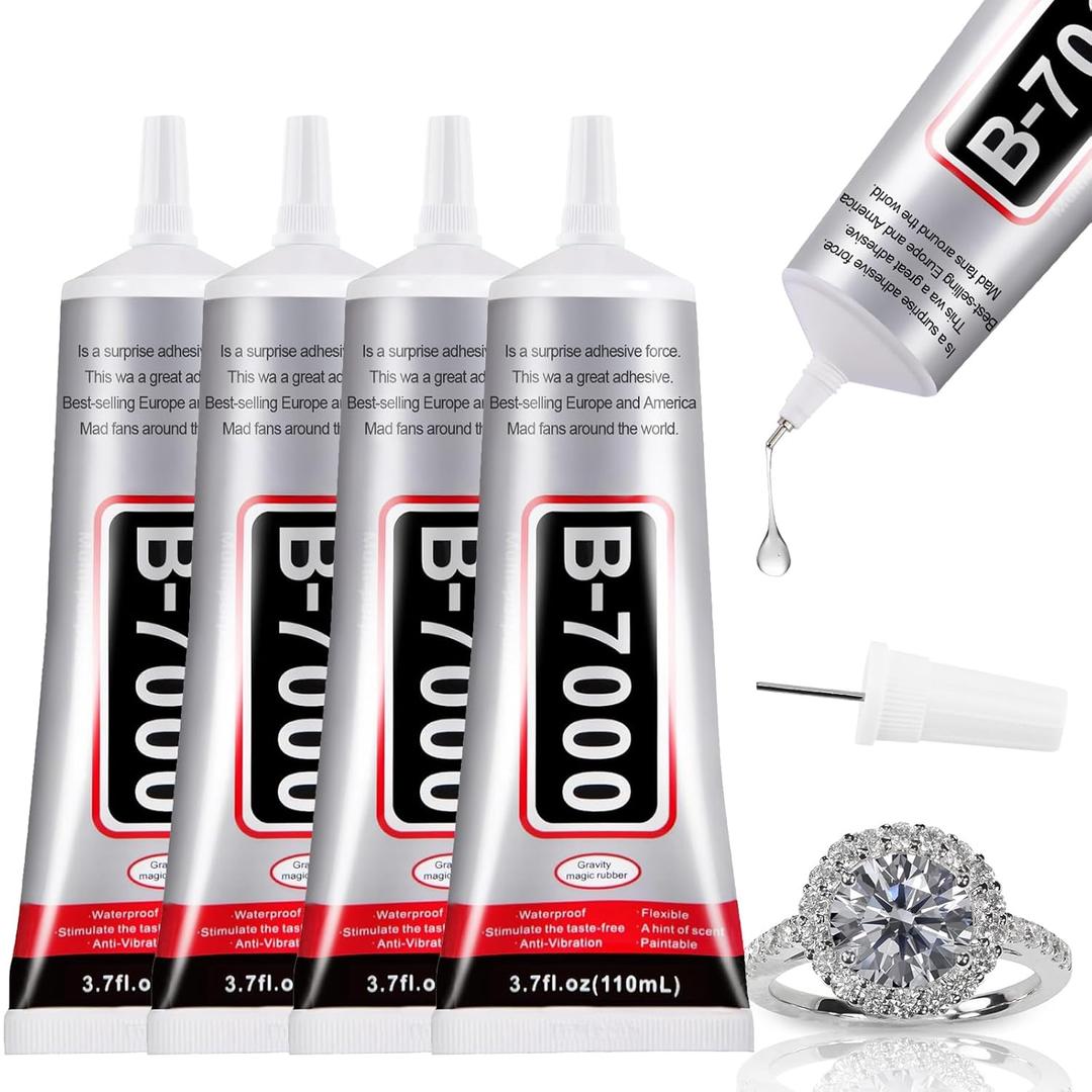 4 PCS 110ml B7000 Glue Clear with Precision Tip, Rhinestone Glue for Nail, Craft Glue, Bedazzling Glue, Shoe Glue, Jewelry Glue for Rhinestone Shoe Jewelry Making DIY Craft Makeup Metal