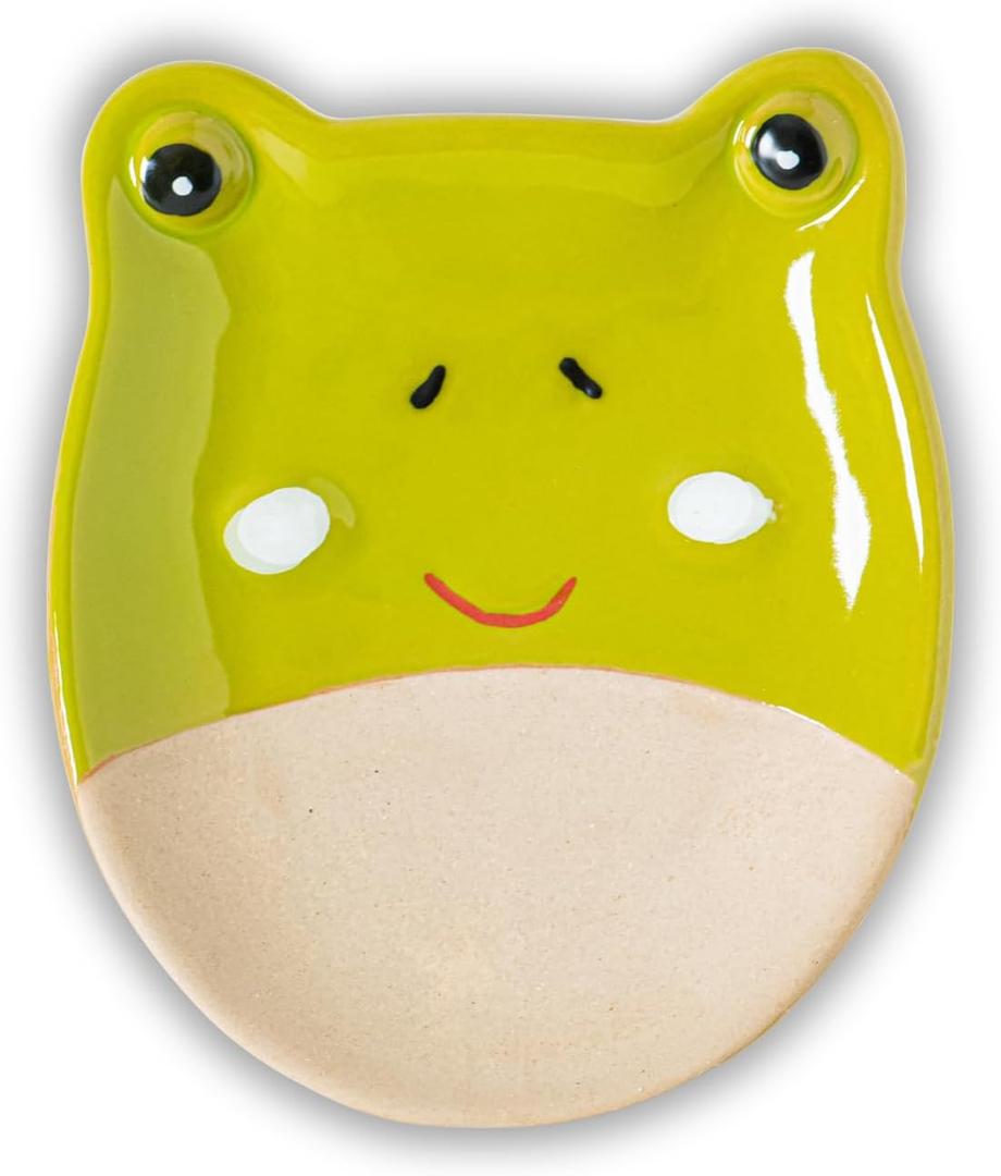Frog Shaped Spoon Rest Ceramic Spoon Holder for Stove and Countertop Decorative Utensil Rest Fun Cooking Accessory and Housewarming Gift for Kitchen Frog Lovers