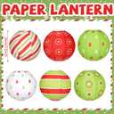 Bencailor 12 Pcs Christmas Hanging Paper Lanterns Set Decorative Christmas Party Lanterns Round Hanging Lamps for Xmas Home Decoration Supplies Props Graduation Holiday Decor(Christmas Tree, 12 Inch)
