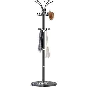 Metal Coat Rack Stand with Natural Marble Base, Modern Coat Rack Freestanding, 360Rotary Coat Racks with 14 Hooks, Heavy Duty Coat Hall Tree Hanger Stand for Entryway, Office