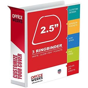3 Ring Binder, 2.5 Inch D Ring Binders, 8.5" x 11" Presentation Folder View Binder with Pockets, Durable Non-Stick Customizable Clear View Cover for Documents, Files, Projects (White)