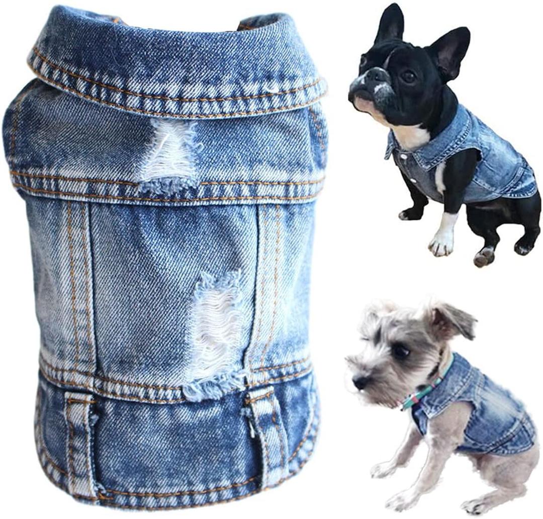Jean Jacket, Puppy Blue Denim Lapel Vest Coat Costume, Dog T-Shirt Clothes, Cool and Funny Apparel Outfits, Machine Washable Dog Outfits, (M)