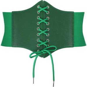 JASGOOD Womens Elastic Costume Waist Belt Lace-up Tied Waspie Corset Belts for Women (Fit Waist Size 30"-33", Dark Green)