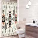 Newsely Small Stall Rv Western Aztec Cactus Shower Curtain 36Wx72H Inch Camper Southwest Boho Geometric Ethnic Shower Curtain Bathroom Set African Waterproof Bath Decoration Accessories Home Decor (A-01green Black)