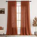 Linen Curtains 90 Inches Long for Living Room Bedroom 2 Panels Light Filtering Pinch Pleat Hooks Rings Back Tab Red Chestnut Country Farmhouse 90 Inch Window Curtain Drapes