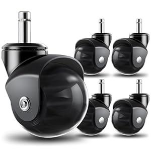 RidRed Office Chair Wheels Replacement Heavy Duty 2 Inch Roller Blade Wheels for Carpet Hardwood Floors, Support 2000 LB, Rubber Rollerblade Desk Chair Casters, Standard Stem Universal Fit, Set of 5