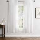 Linen White Curtains 63 inches Long for Bedroom Back Tab Privacy Light Filtering Semi Sheer White Boho Farmhouse Curtain Textured Modern Elegant Coastal Decor Curtains for Living Room