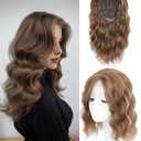 Hair Toppers for Women with Thinning Hair, 3D Toppers Pieces for Women Middle Part Clip in Bangs Synthetic Curly Wavy Daily (H6/22, Side bangs)