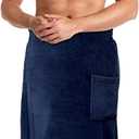 Tudomro 1 Pcs Men's Bath Wrap Towel Large Shower Adjustable Terry Body Spa Towel with Pocket After Shower Wrap for Men Gift Spa College Bath Dorm Room Gym (Navy Blue)