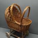 Wicker Carriage,Woven Rattan Stroller Shaped Flower Basket,Natural Willow BranchesUsed for Welcoming Infants, Wedding Parties, Home Decor, Floral Decoration, 21.85x14.37x8.86 inches