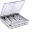 Utensil Holder for Countertop with Lid, Plastic Silverware Tray for Drawer, 5 Compartments Flatware Organizer, White