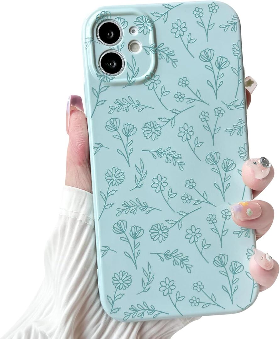 2 x NITITOP Compatible with iPhone 11 Case Cute for Women Girl Vintage Flower Floral Leaves Pattern Trendy Slim Fit TPU Silicone Shockproof Girly Fashion Protective Phone - Blue