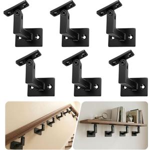 6 Pack Handrail Brackets, Laysmkit Adjustable Handrail Bracket for Staircase, Black Hand Rail Bracket, Wall Mounted Stair Railing Brackets with Installation Hardware for Stairs, Bedroom, Corridors