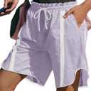 Fisoew Womens Baggy Cargo Shorts Casual Wide Leg Knee Length Drawstring Elastic Waist Workout Running Athletic Yoga Shorts (Small, Violet)