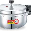 Prestige 5L Alpha Deluxe Induction Base Stainless Steel Deep Pressure Pan, 5.0-Liter, Silver