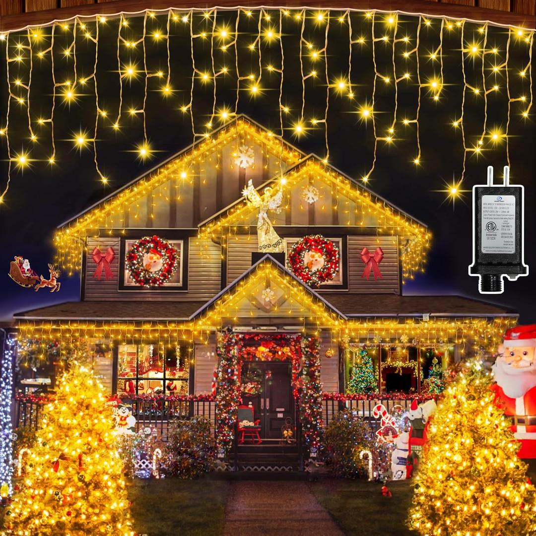 670 LED 66FT Christmas Lights with 148 Drops, 12 Modes Dimmable Warm white Outdoor Hanging Lights with Timer Memory, Waterproof Curtain Lights for Home Bedroom Indoor Tree Window Roof Fence Wedding