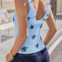 Tankaneo Womens Ruffle Deep V Neck Tank Tops Summer Sexy Floral Print Sleeveless Fitted Shirts Trendy Y2k Going Out Crop Tops (Blue, L)