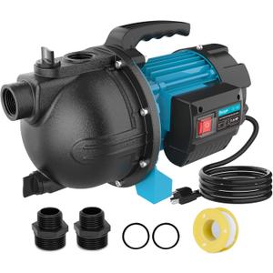 1.6HP Shallow Well Garden Pump, Water Transfer Pump, Home Lawn Draining Irrigation, Pressure Booster, Sprinkler, Jet, 1200GPH 115V Portable Cast Iron