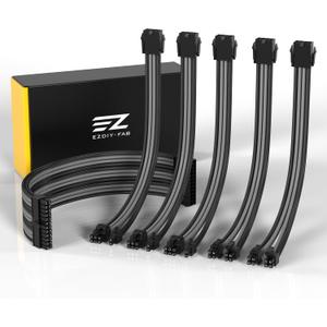 EZDIY-FAB PSU Cable Extension Sleeved Custom Mod GPU PC Power Supply Soft Nylon Braided with Comb Kit 24PIN/3x 8PIN to 6+2Pin/ 2X 8PIN to 4+4PIN-300MM/11.9in - Black Grey